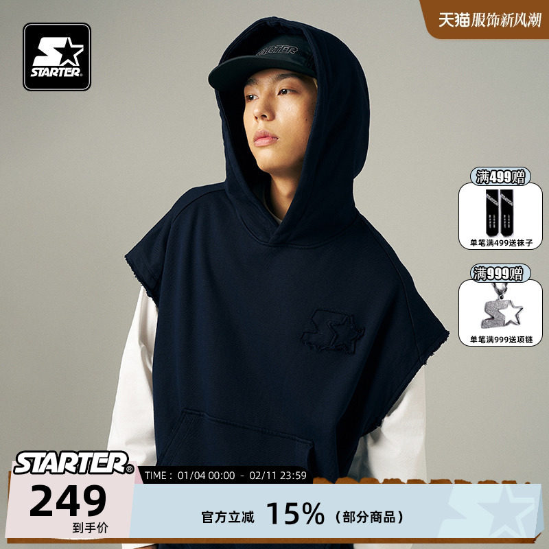 STARTER无袖卫衣秋季新款男女同款宽松休闲百搭套头连帽上衣