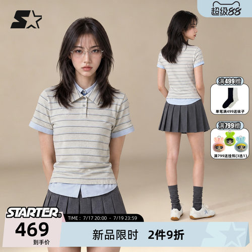 STARTER短袖女款假两接POLO衫T恤