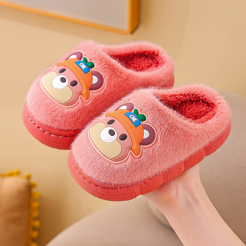 冬季儿童棉拖鞋男女童室内保暖防滑加绒中小童宝宝卡通毛拖鞋