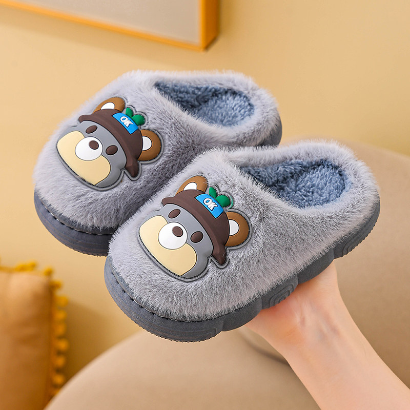 冬季儿童棉拖鞋男女童室内保暖防滑加绒中小童宝宝卡通毛拖鞋