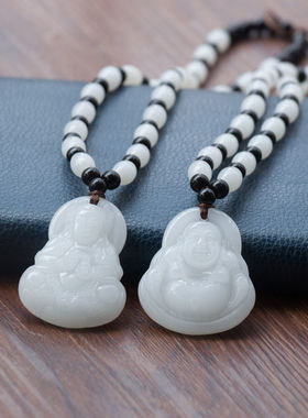 纯白玉观音玉佛保平安男女玉石吊坠情侣项链全玉珠美观大气吊坠