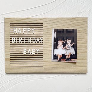新款木质可放照片字母留言板家用宝宝生日纪念板拍照神器背景相框