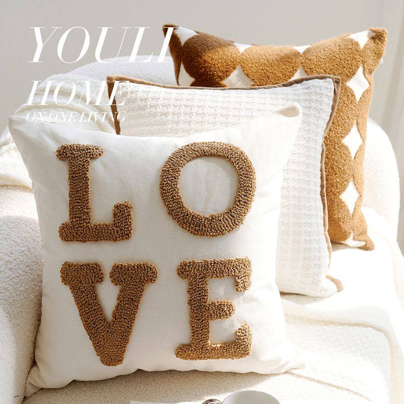 奶油风棕色高级轻奢抱枕套靠垫客厅沙发靠背飘窗床上纯色靠枕含芯