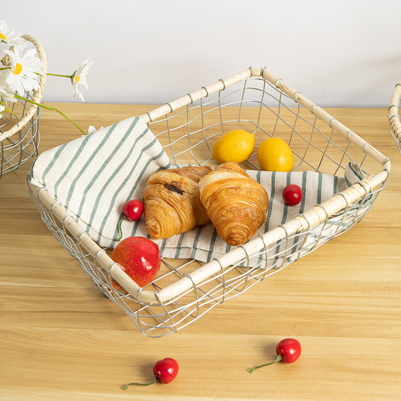 ins铁丝铁艺编织收纳篮零食杂物收纳筐水果面包储物篮手工手提篮
