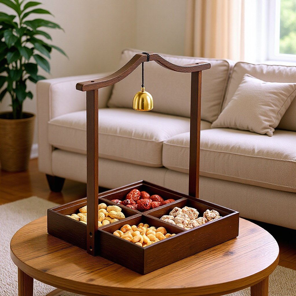 中古提梁果盘黑胡桃色家用客厅茶几果蔬分格点心糖果盒中国风