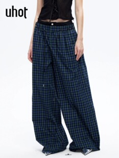 uhot 女复古松弛学院风配：腰带UWLR1K293 诱货26夏蓝绿格纹阔腿裤