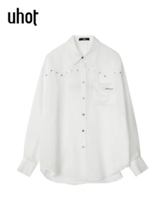 uhot 印花呼吸感复古松弛亲肤透气UWLR1C478 诱货26夏白色钉珠衬衫
