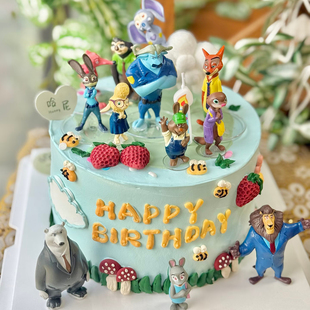 森林动物大会兔子警官狐狸疯狂动物城蛋糕装 饰摆件朱迪尼克玩偶