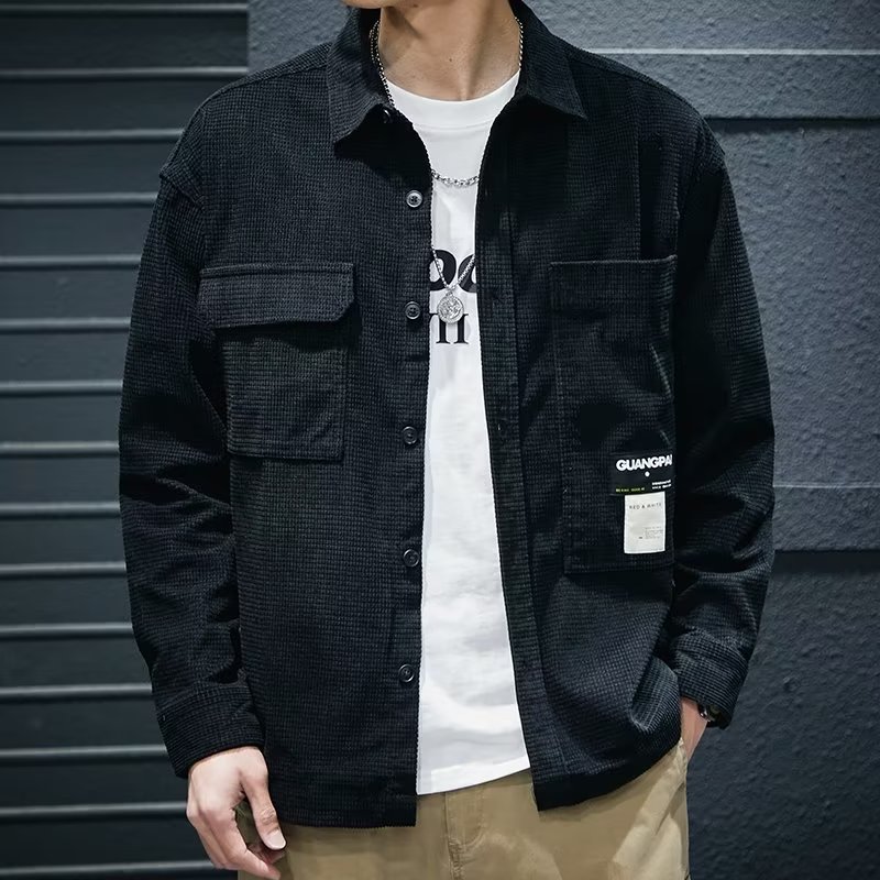工装长袖衬衫男士春秋季美式复古衬衣夹克多口袋新款宽松休闲外套