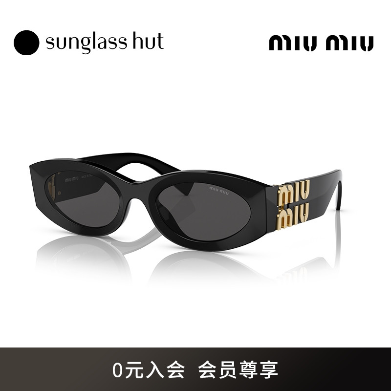 MIUMIU缪缪太阳眼镜女黑金logo猫眼复古墨镜0MU 11WS