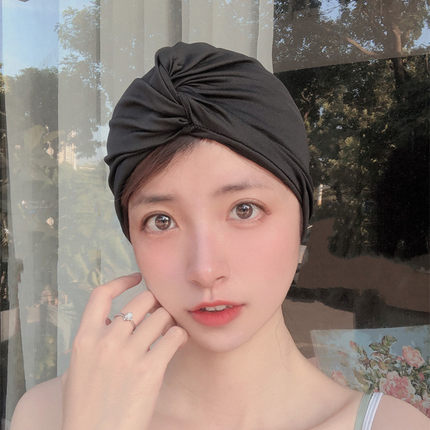 游泳帽女长发专用不勒头可爱日系显脸小加大头围黑色成人潮款布料