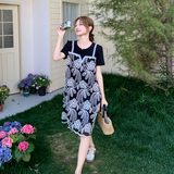 设计感假两件轻熟风黑色t恤裙新款休闲显瘦宽松小个子连衣裙女夏，商品下架区，浙宝128A