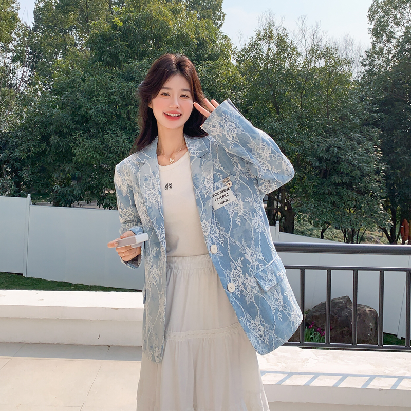 新款牛仔蕾丝休闲西装外套128A-927-P155-K228，女装西装，浙宝128A