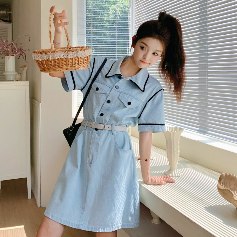 复古牛仔连衣裙女2025夏季新款韩系气质时尚收腰显瘦超好看工装裙,女装连衣裙,浙宝128A