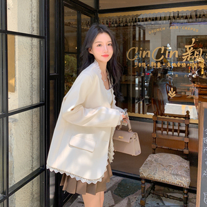 韩系设计感蕾丝边外套女2026年春季新款小个子超好看独特漂亮上衣图片