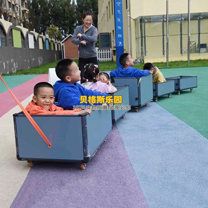 幼儿园户外安吉游戏儿童拖拉小火车室外木质玩具收纳车木制推车