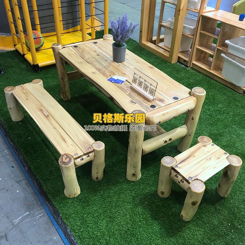 户外实木陶艺桌木质宝宝绘画桌幼儿园室外儿童过家家扮演长方桌