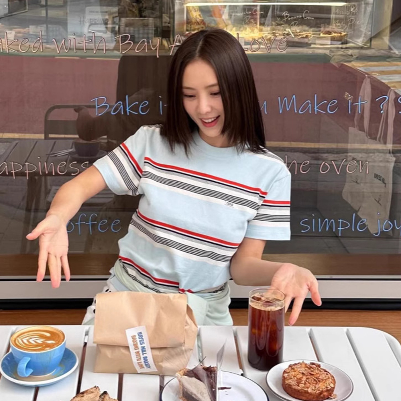 韩国正品grove撞色条纹短袖T恤女