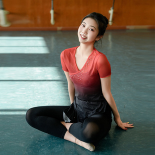 专业舞蹈古典舞纱衣水钻渐变身韵团服修身 基训练功服训练表演服女