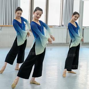 上衣舞蹈服女 飘逸短袖 北舞同款 古典舞纱衣练功服过渡色渐变上戏款