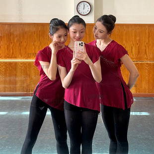 北舞同款 纱衣艺考身韵斜襟水钻舞蹈服成人上衣女 古典舞基训服短袖