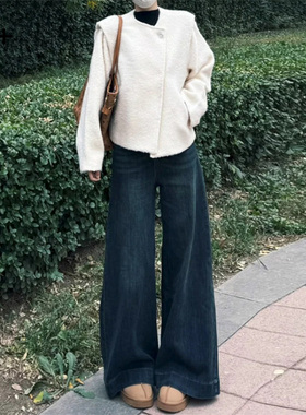 美式怀旧蓝不贴腿微喇牛仔裤女春季新款高腰显瘦宽松阔腿喇叭裤子