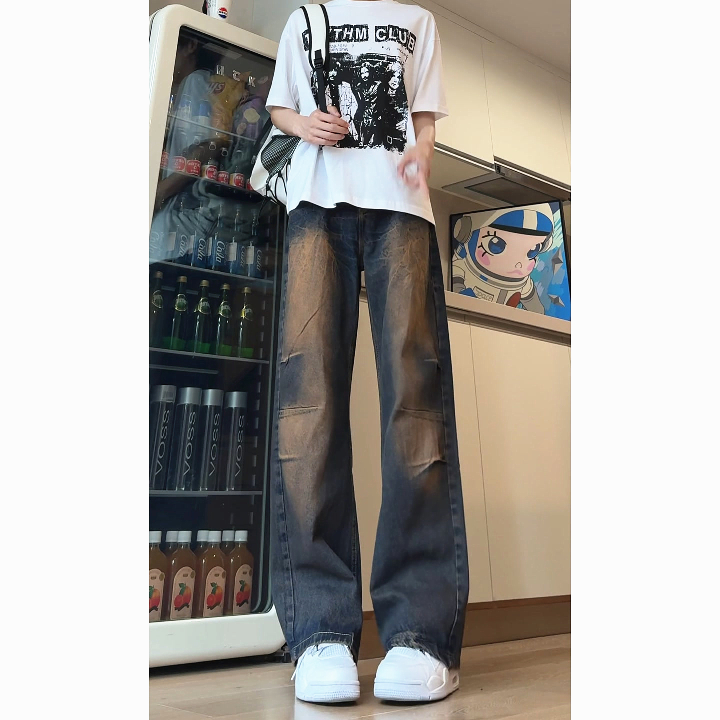 NK8066-P55闪电纹高腰直筒牛仔裤男款春秋季加长裤子微喇阔腿裤，男装牛仔裤，电商A306