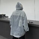 美式复古拼接水洗做旧牛仔连帽卫衣男女情侣潮牛仔卫衣外套，女装短外套，电商A306