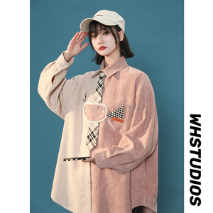 23年春大码复古拼接高品质灯芯绒衬衫外套女DS-A306-C042-P70控88图片