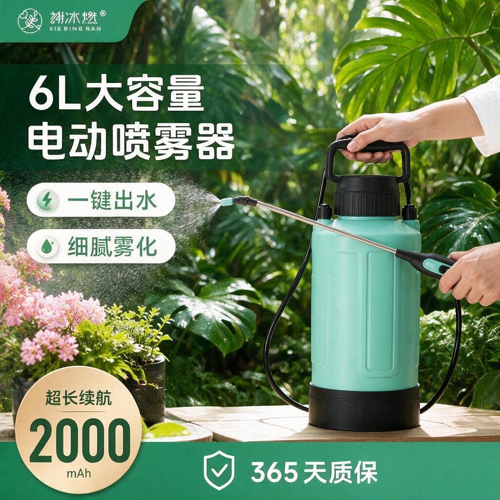谢冰燃 6L电动喷雾器充电式锂电喷壶家用园艺浇花室内消杀喷雾桶