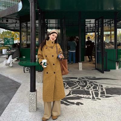 2025秋冬新款长毛立领双面羊绒大衣女宽松高级感中长款羊毛呢外套