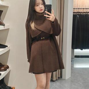 英伦风可拆卸披肩斗篷双面羊绒大衣女减龄宽松红色25新款羊毛外套