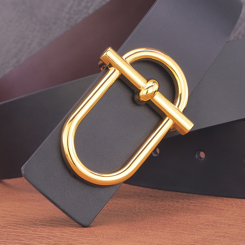 2024新款皮带男士真皮3.8CM宽版平滑扣腰带潮流光面简约裤带正品