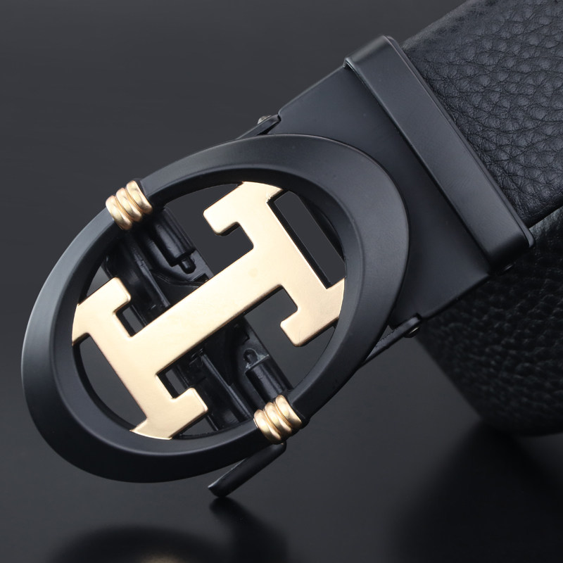 商务皮带男士真皮字母自动扣腰带男韩版黑色百搭轻奢青年休闲裤带