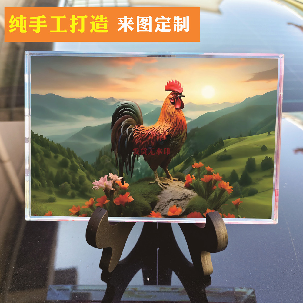 03大红公鸡开张大吉大利金鸡报晓水晶摆件居家吉祥转运工艺装饰品