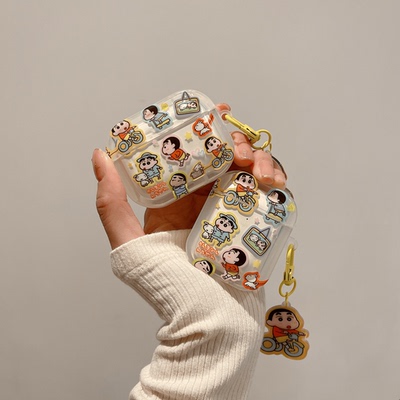 卡通骑车小新适用小米3pro降噪耳机保护套透明红米Buds5/4/3蓝牙保护壳buds4pro软air2SE降噪3耳机壳Dots3