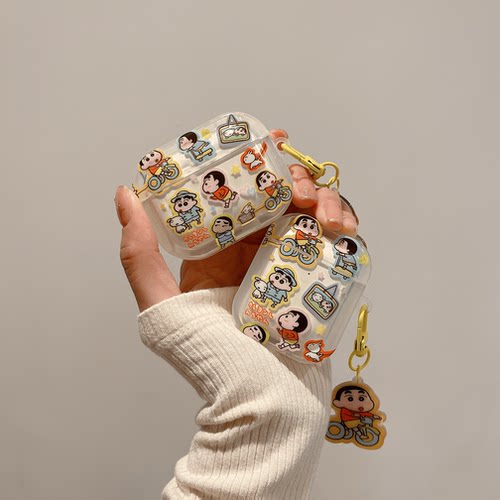 卡通骑车小新适用小米3pro降噪耳机保护套透明红米Buds5/4/3蓝牙保护壳buds4pro软air2SE降噪3耳机壳Dots3