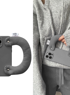 冷淡风简约灰色手提腕带适用iphone14promax苹果15手机软壳13/12/11硅胶xs/xr简约8plus个性7P防摔7/8/SE2女