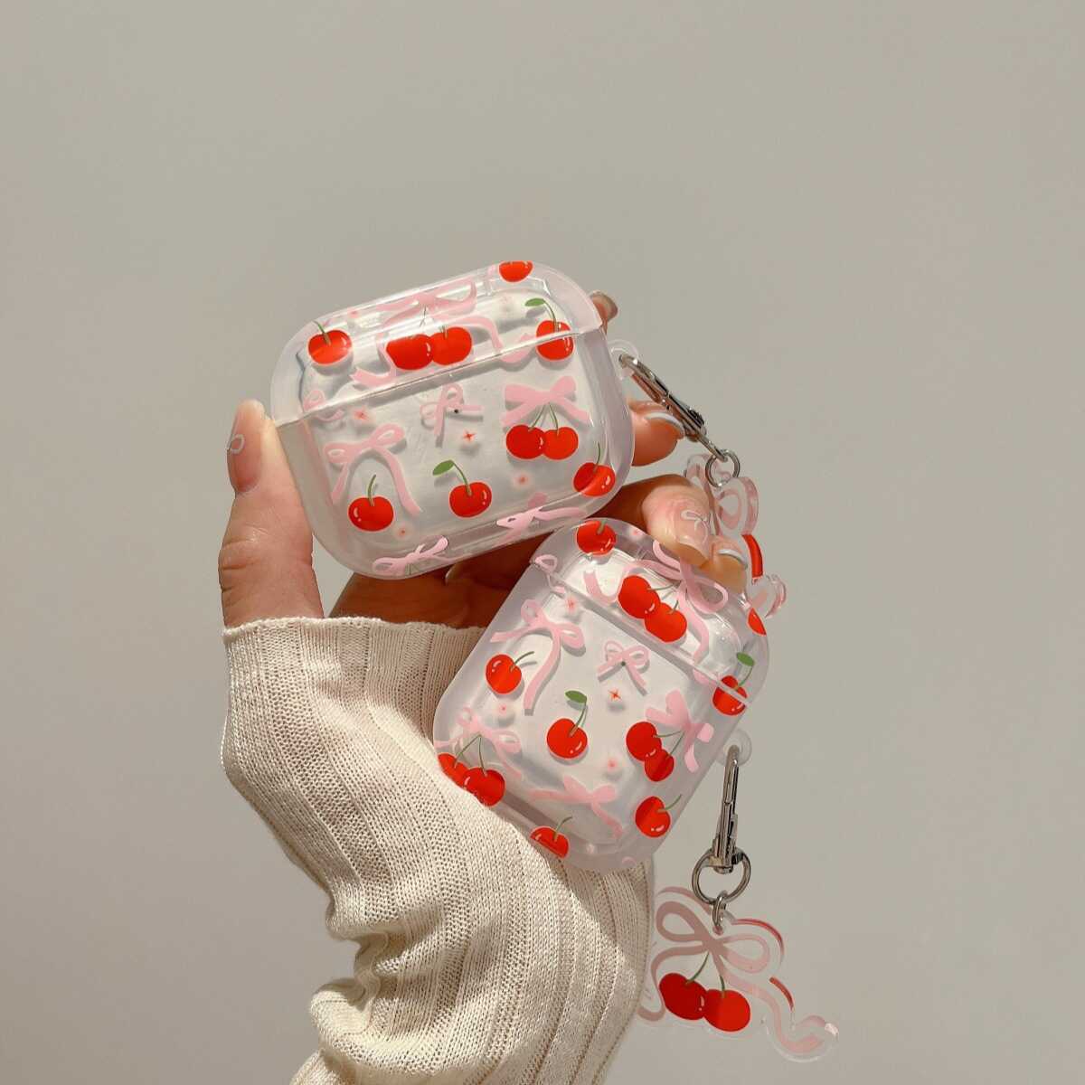 粉色蝴蝶结樱桃适用小米3pro降噪耳机保护套透明红米Buds5/4/3蓝牙保护壳buds4pro软air2SE降噪3耳机壳Dots3