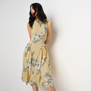 归己-reformation桔梗花复古无袖圆领连衣裙收腰显身材 A摆长裙女