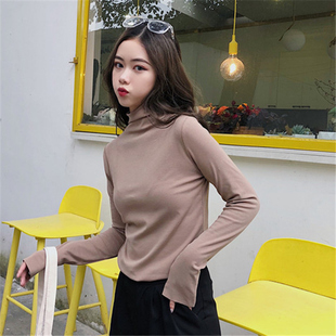 打底衫 T恤秋衣外穿初秋早秋上衣服潮ins 女半高领秋冬bm风内搭长袖