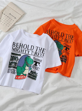 短袖T恤女短款露脐高腰修身紧身泫雅风bm风脏橘色橙色ins潮上衣服