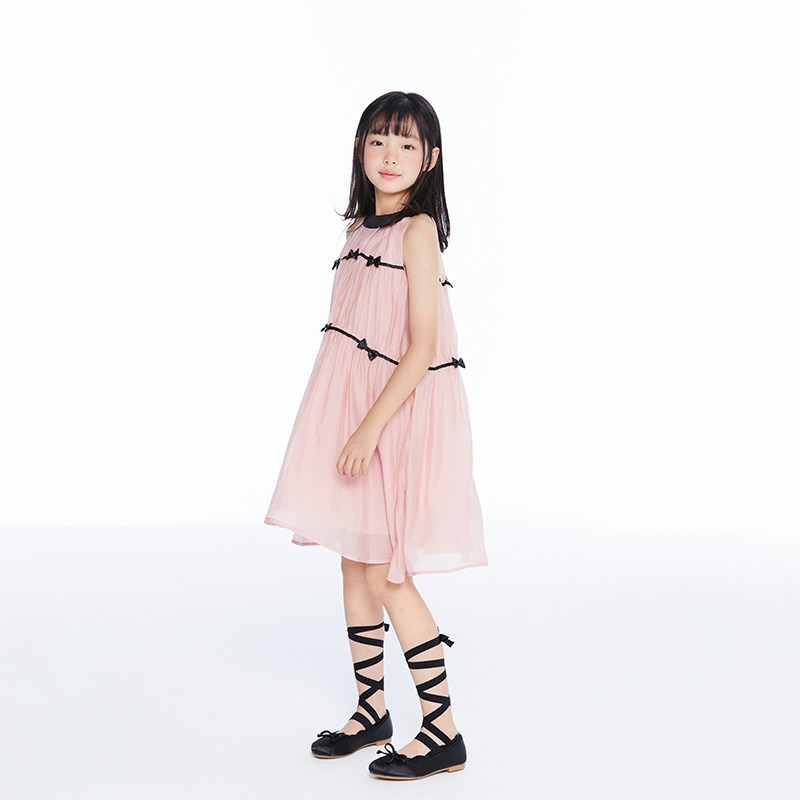 女童法式连衣裙2025夏季新款儿童无袖梦幻粉仙女裙立体蝴蝶结裙子