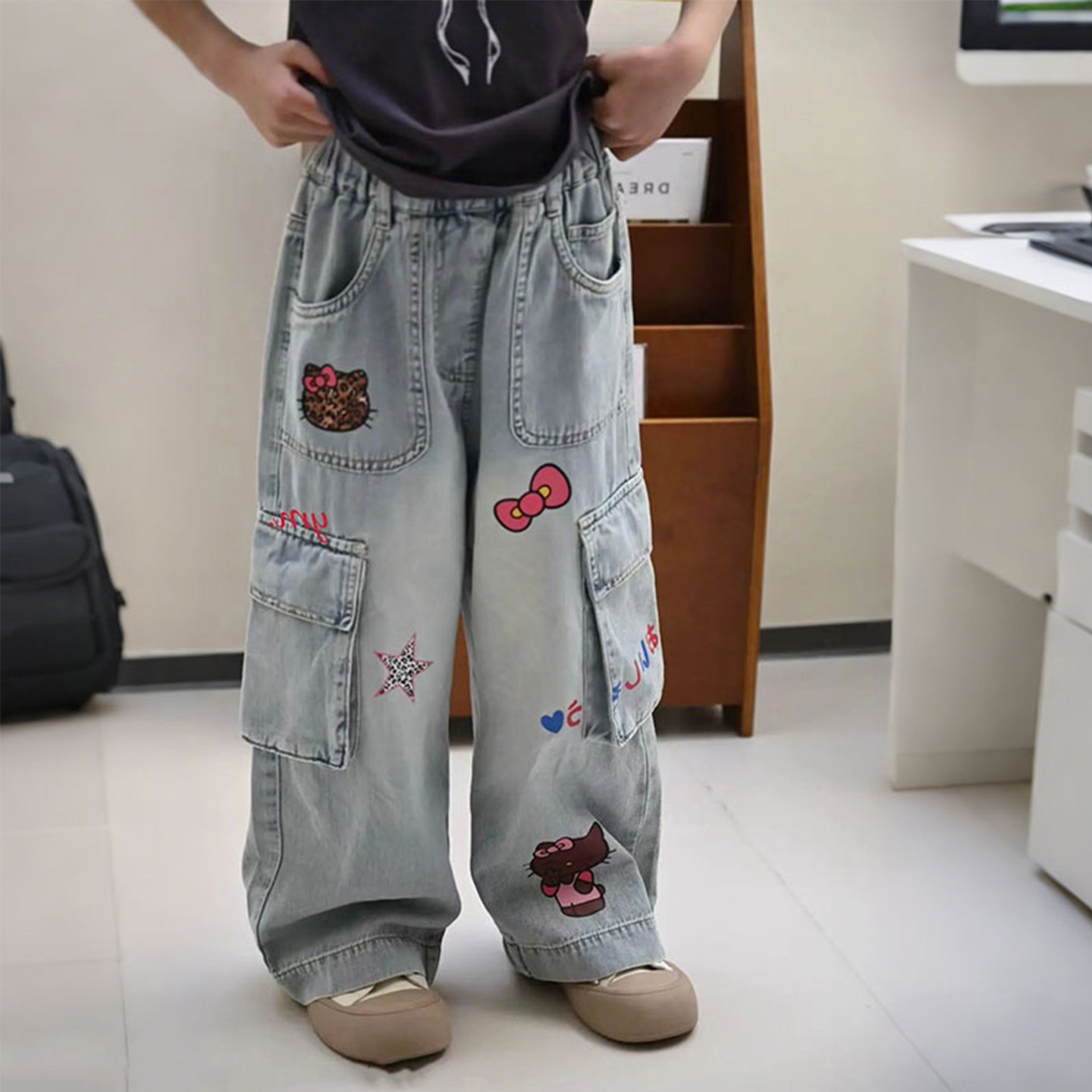 女童牛仔裤美式复古卡通印花工装裤子2025秋季新款儿童装宽松裤子,童装/婴儿装/亲子装,儿童牛仔裤,淘宝优惠券,粉丝福利购,淘宝优惠卷