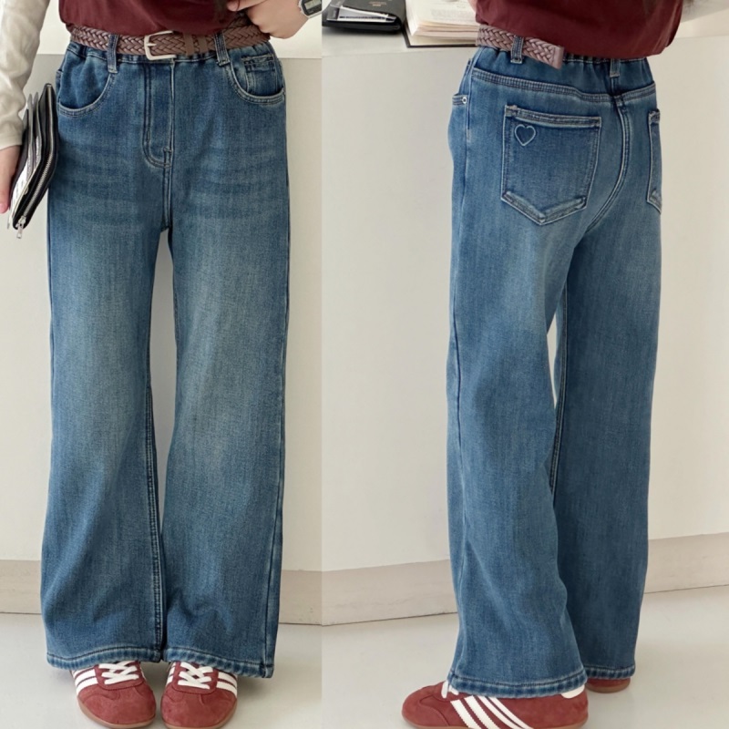 女童直筒加绒牛仔裤中大童秋冬