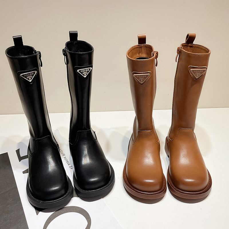 女童真皮长筒靴高帮靴子