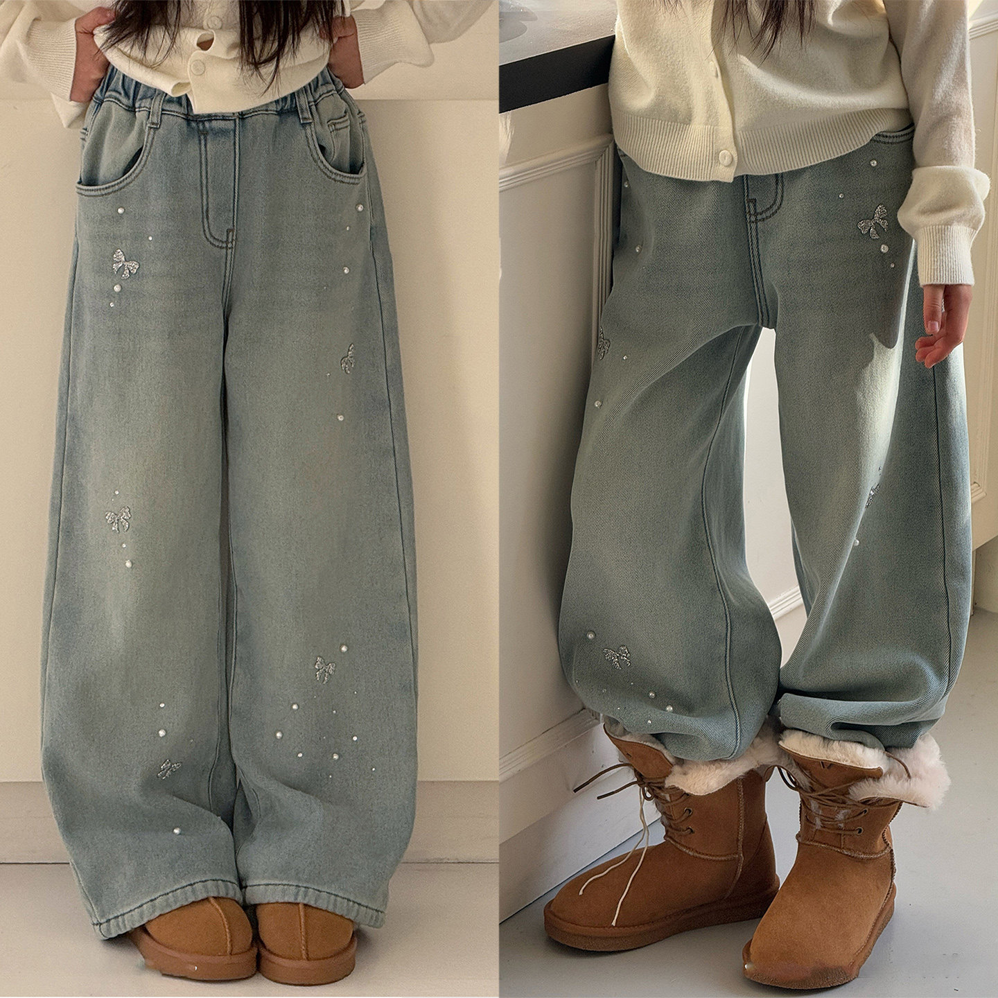 女童加绒弯刀牛仔裤25冬季新款儿童一体绒烫钻直筒牛仔裤保暖裤子,童装/婴儿装/亲子装,儿童牛仔裤,淘宝优惠券,粉丝福利购,淘宝优惠卷