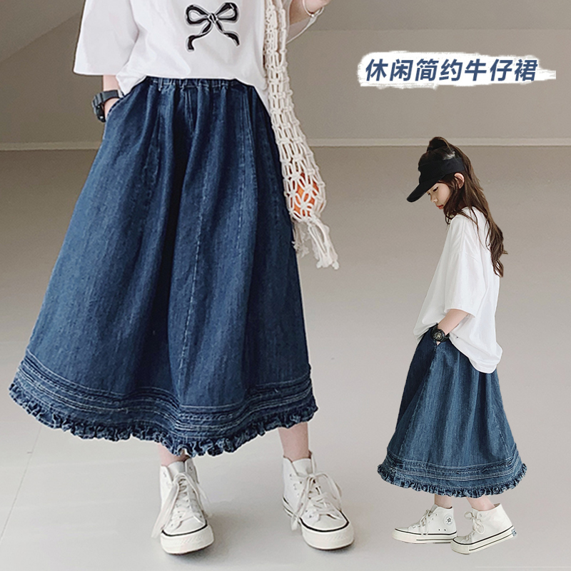 女童花边复古牛仔裙2025夏季新款休闲洋气中大童半身裙儿童学生裙