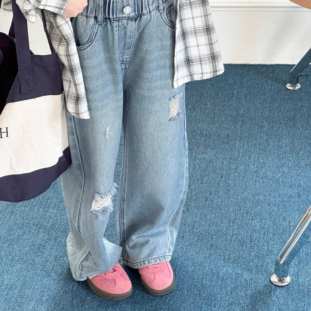女童直筒牛仔裤2025春夏休闲长裤子宽松阔腿中大童装显瘦显高百搭