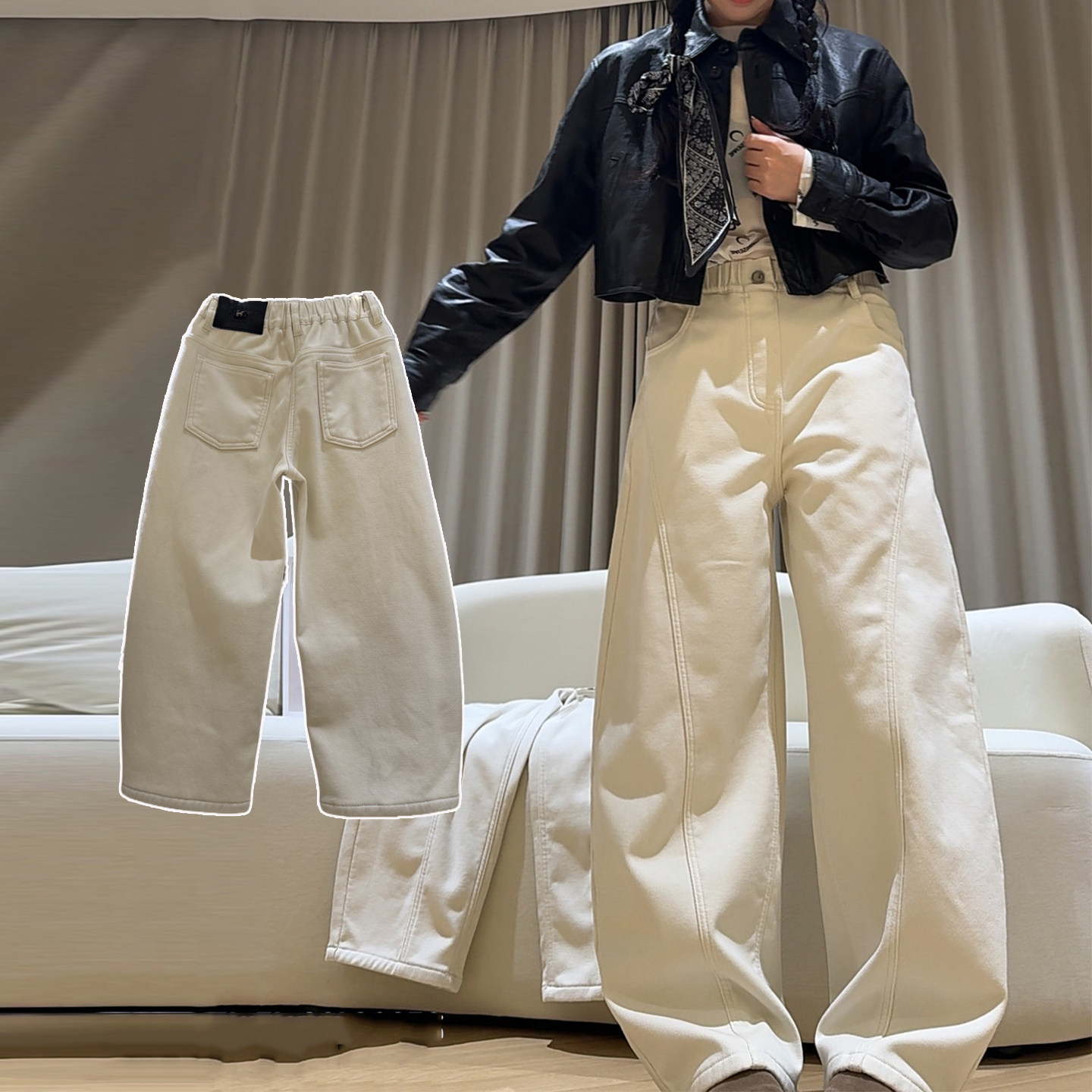 冬装女中大童一体绒直筒牛仔裤儿童百搭阔腿长裤小个子高腰弯刀裤,童装/婴儿装/亲子装,儿童牛仔裤,淘宝优惠券,粉丝福利购,淘宝优惠卷